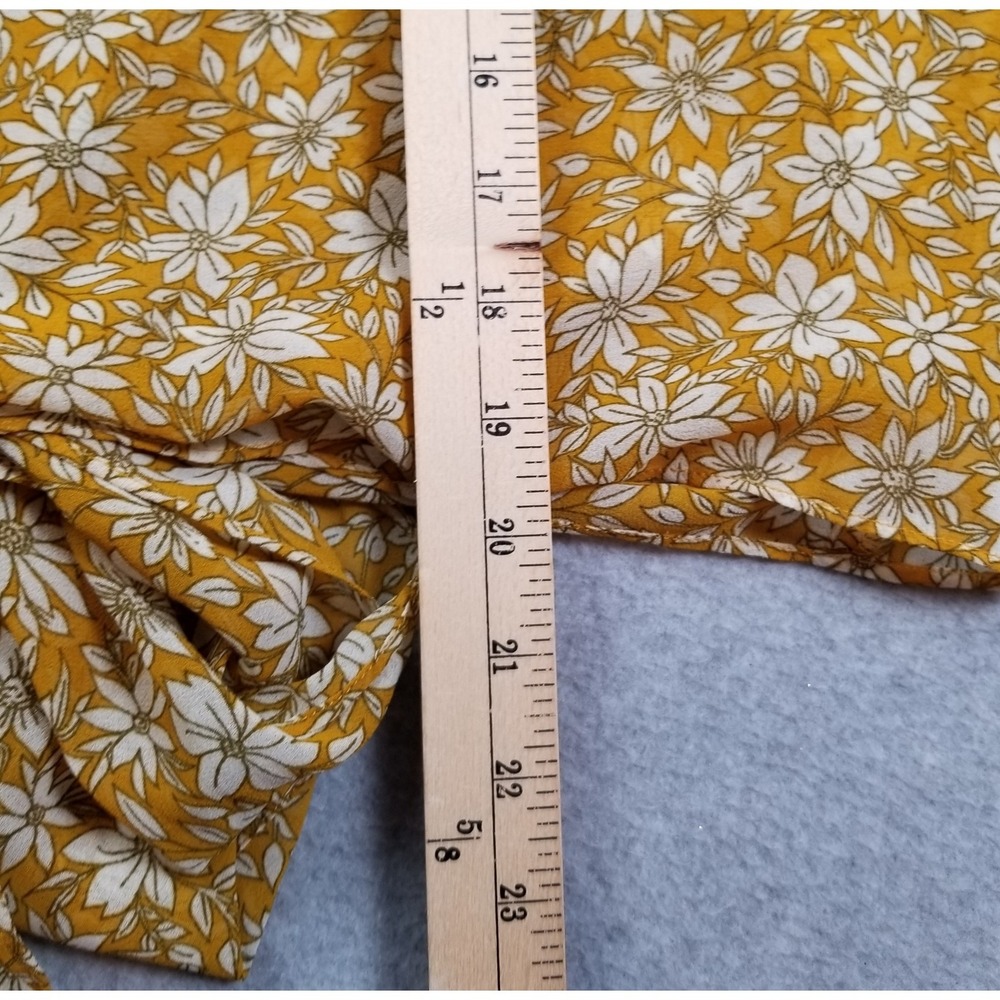 1.State Top Women's Medium Yellow Floral Long Sleeve Spring Summer Smocked Sheer - Picture 9 of 9
